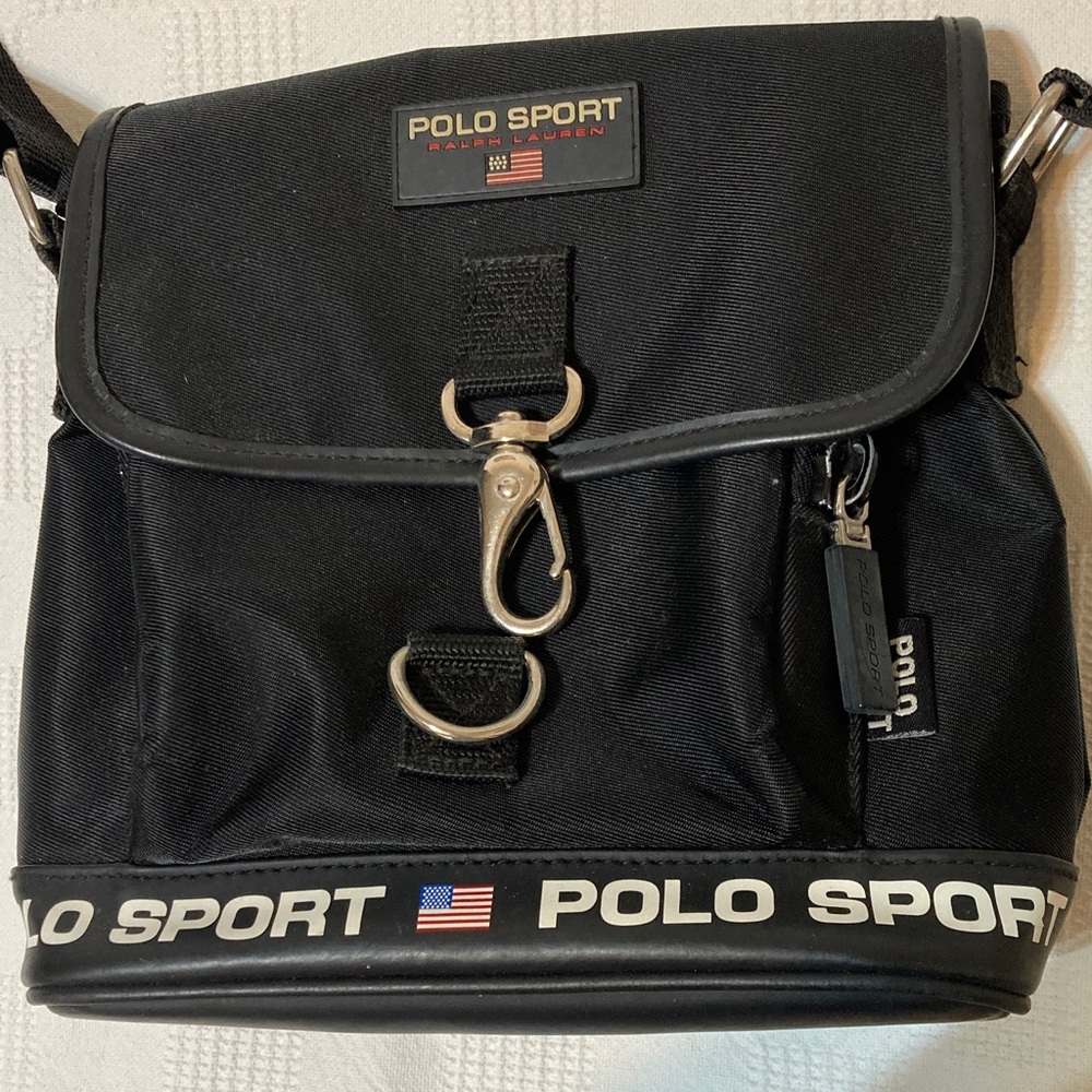 VINTAGE POLO SPORT RALPH LAUREN BLACK NYLON CROSS BODY BLACK BAG - Picture 4 of 16